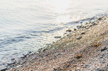 Golden sunset reflection, sunbeams on water.
