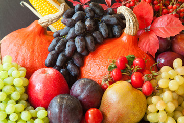 Autumn harvest: plenty of fresh fruits and vegetables