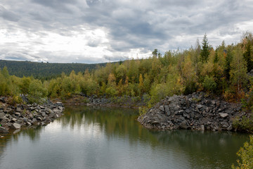 Obraz premium Panorama of lake scenes in national park Kachkanar, Russia