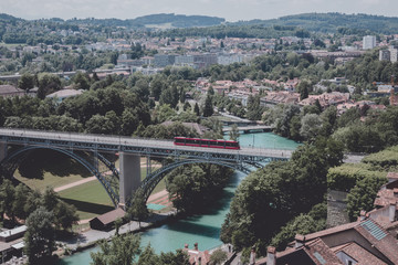 Fototapeta premium Aerial panorama of historic Bern city center from Bern Minster, Switzerland