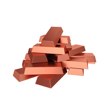 Copper ingots isolated on white background, 3D rendering