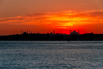 Fototapeta na wymiar Istanbul, Turkey, 06 July 2006: Sunset at Kadikoy