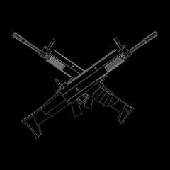Naklejka premium Assault rifle, automatic fire rifle model wireframe low poly mesh vector illustration