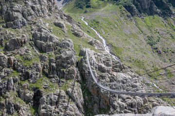 Panorama view of Trift Bridge in national park Switzerland