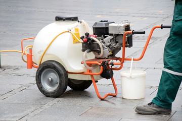 Watercart on wheels, portable watering system on pedestrian street