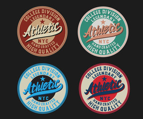 Athletic. Classic retro badge. Script and serif font. Handmade logo and font. Old school.	
