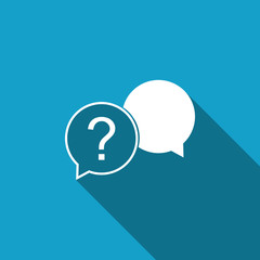 Chat question icon isolated with long shadow. Help speech bubble symbol. FAQ sign. Question mark sign. Flat design. Vector Illustration