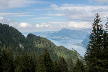 Panorama view od Lucerne lake and mountains scene in Pilatus of Lucerne