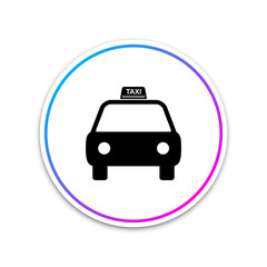 Taxi car icon isolated on white background. Circle white button. Vector Illustration