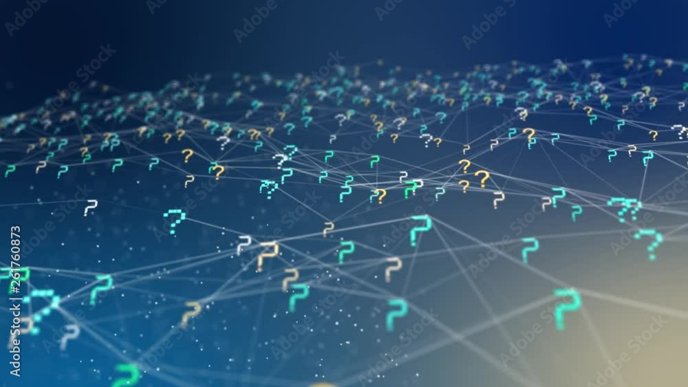 Poster abstract animation of question mark icon in digital cyberspace