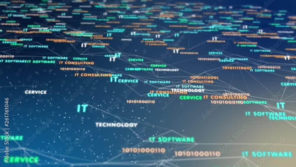 Poster beautiful 3d animation of the global digital network growing with numbers flying. it concept. looped