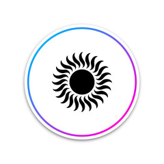 Sun icon isolated on white background. Circle white button. Vector Illustration
