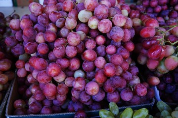 Varieties of sweet grape cluster retail display at Xinjiang, China