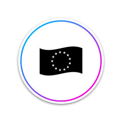 Flag of European Union icon isolated on white background. EU circle symbol. Waving EU flag. Circle white button. Vector Illustration