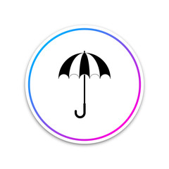 Classic elegant opened umbrella icon isolated on white background. Rain protection symbol. Circle white button. Vector Illustration