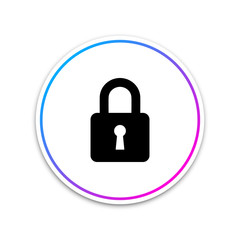 Lock icon isolated on white background. Circle white button. Vector Illustration