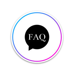 Speech bubble with text FAQ information icon isolated on white background. Circle button with text FAQ. Circle white button. Vector Illustration