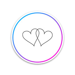Two Linked Hearts icon isolated on white background. Heart two love sign. Romantic symbol linked, join, passion and wedding. Valentine day symbol. Circle white button. Vector Illustration