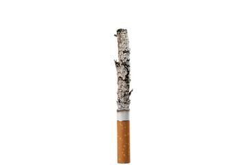 close-up cigarette isolated on a white background with ash