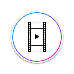 Play Video icon isolated on white background. Film strip with play sign. Circle white button. Vector Illustration