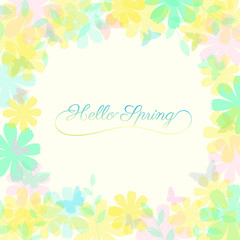 Abstract spring summer background in light pastel color with copy space, floral theme with butterfly and flower