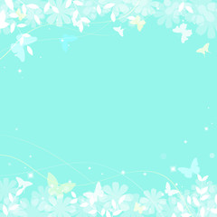 Fototapeta na wymiar Abstract spring summer background in light pastel color with copy space, environmental theme with butterfly and tree