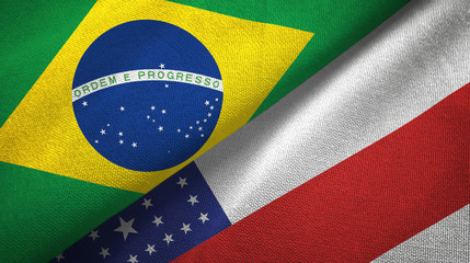 Amazonas state and Brazil flags textile cloth, fabric texture