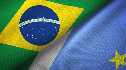 Mato Grosso do Sul state and Brazil flags textile cloth, fabric texture