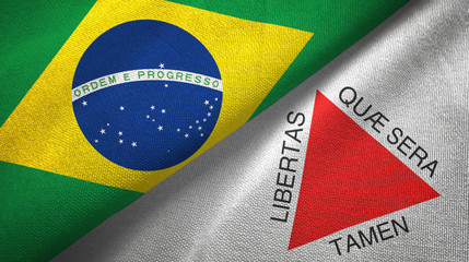 Minas Gerais state and Brazil flags textile cloth, fabric texture