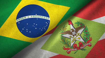 Santa Catarina state and Brazil flags textile cloth, fabric texture