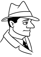 Portrait man hat  cartoon illustration isolated image coloring page