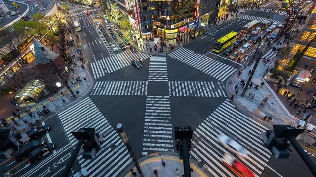 Time lapse of busy interestion in Ginza, Tokyo, Japan.