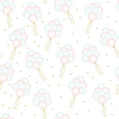 Happy birthday Hand drawn cute seamless balloon pattern, greeting card, web template, wallpaper, pattern for kids, baby apparel, fabric, textile, wallpaper, bedding, swaddles, pyjama 
