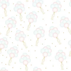 Photo sur Plexiglas Animaux avec ballon Joyeux anniversaire Modèle de ballon sans couture mignon dessiné à la main, carte de voeux, modèle web, papier peint, modèle pour enfants, vêtements pour bébé, tissu, textile, papier peint, literie, langes, pyjama