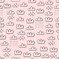 Fototapeta na wymiar Cute seamless pattern for kids, baby apparel, fabric, textile, wallpaper, bedding, swaddles with stars, clouds, hearts, moon