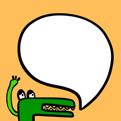 Fototapeta premium Crocodile and speech bubble hand drawn illustration in cartoon style