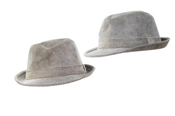 Two gray hats on a white background.