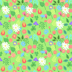 Simple flowers seamlessn pattern. Vector illustration.
