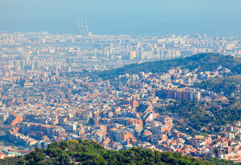 Fototapeta premium Aerial image of Barcelona in the spring