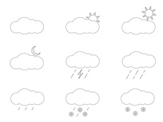 A set of outline vector weather icons on a transparent background