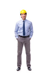 Young male architect isolated on white 