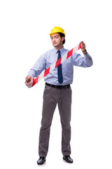 Young male architect isolated on white 