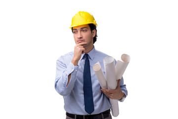 Young male architect isolated on white 