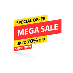 Sale tag. Special offer, big sale, discount, best price, mega sale banner. Shop or online shopping. Sticker, badge, coupon, store. Vector Illustration.