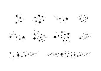Set of falling star. Cloud of stars isolated on white background. Vector illustration. Meteoroid, comet, asteroid, stars