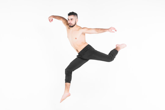 Modern style male dancer jumping and posing. Illustration .