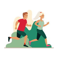 Man and woman running in the park.
