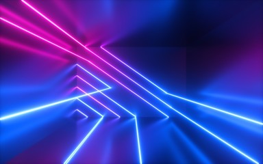 3d render, pink blue neon lines, geometric shapes, virtual space, ultraviolet light, 80's style,...