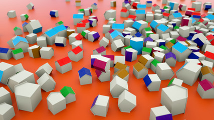 3d render. Multicolored mini houses