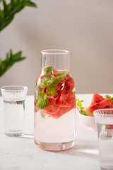  infused water of watermelon on white background